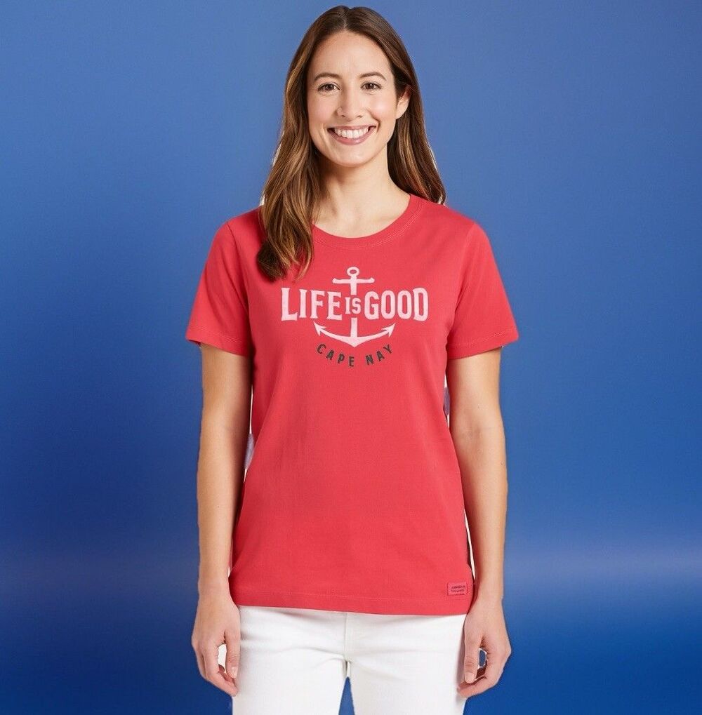 Life Is Good Red Cape May Shirt Top Women’s Size Medium Classic Fit Crusher Tee
